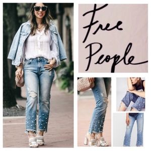 Free People pearl embellished straight leg jeans
